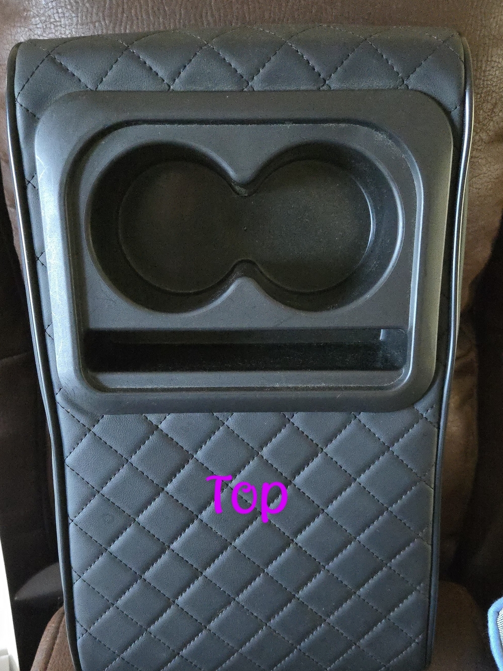 Quilted Black Leather Look Armrest Console  with Cup Holders and Phone Storage